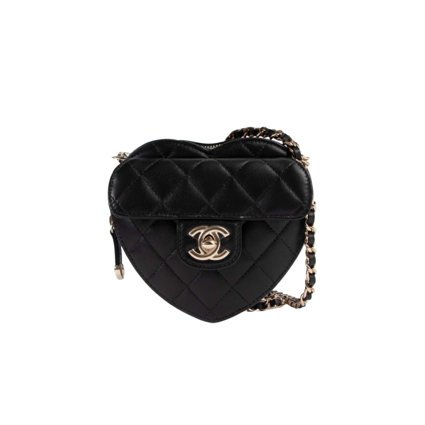 Chanel Spring/Summer 2022 Black Lambskin Heart Clutch With Chain